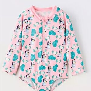 Zara Pink Kids Rashguard with Leaf and Bluey Print